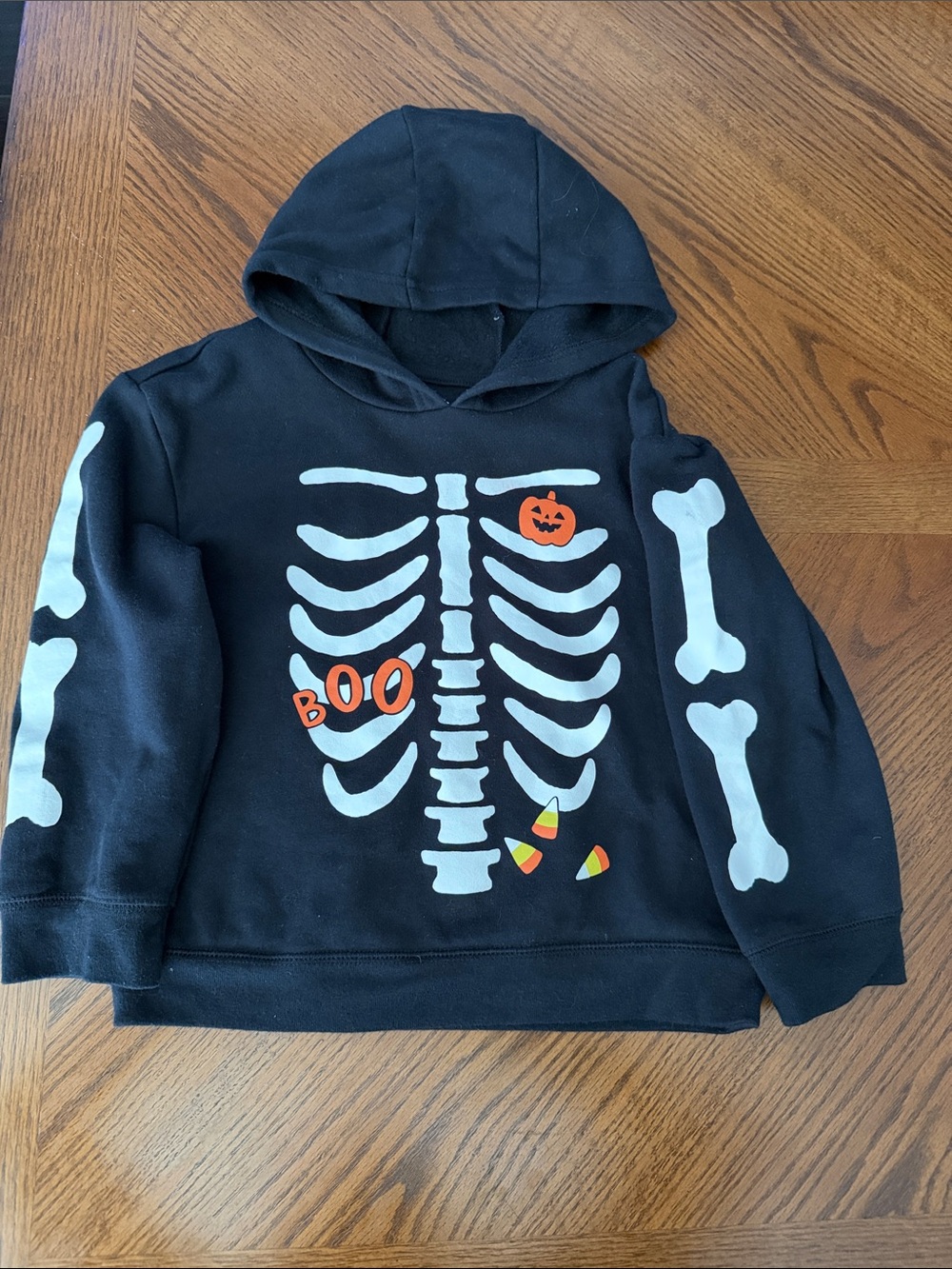 Carter's Black Skeleton Hoodie with White Bones and Orange Accents